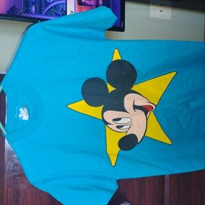 Disney Blue Short Sleeve Tee with Mickey Mouse Graphic